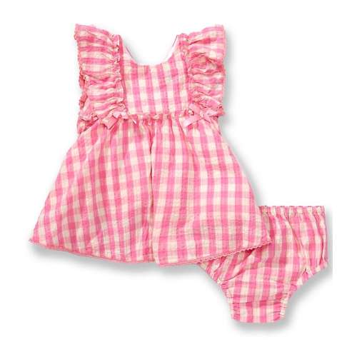 Rare Editions Baby Girls Flutter Sleeve Gingham Printed Woven Dress