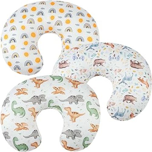 Nursing Pillow Cover Set 3 Pack Nursing Pillow Slipcovers for Moms Breastfeeding Moms, Ultra-Soft Stretchy Fit Standard Nursing Pillows Sun/Forest Deer/Dinosaur
