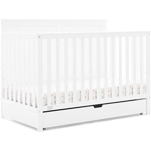 Simmons Kids Logan 6-in-1 Convertible Crib with Underdrawer - Greenguard Gold Certified, Bianca White