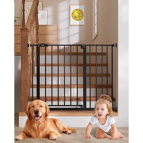 InnoTruth 29.5–40.75" Baby Gate for Stairs, 30" Tall Dog Gates for Doorways & Hallways, Safety Gate for Kids & Pets, Pressure-Mounted Walk-Through with Dual Lock & 2-Way Swing, Black