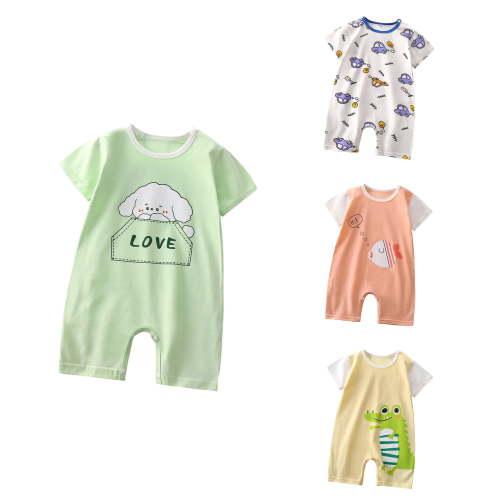 SROBPTY Toddler Boys and Girls Rompers Print Crew Neck Short Sleeve Newborn Crawling Suits for 0-1Y