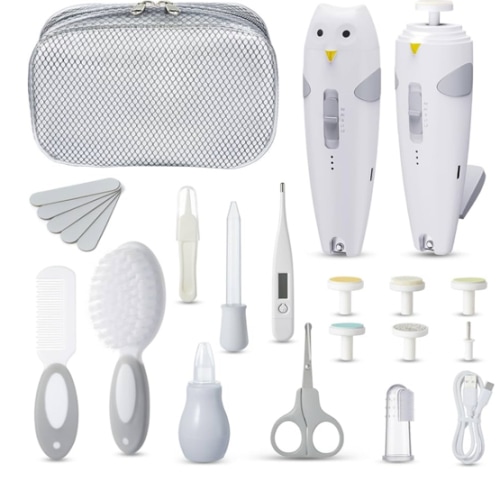 Lictin Baby Healthcare and Grooming Kit, 26 in 1 Rechargeable Nail Trimmer Electric Set,Safe File with Auto Light, Newborn Nursery Health Care Portable Safety Set for Infant Toddlers Boys Girls, Grey