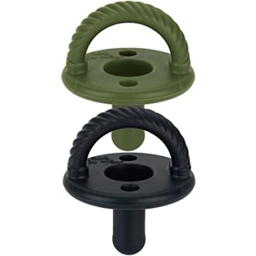 Itzy Ritzy Silicone Pacifiers for Newborn - Sweetie Soother Pacifiers Feature Collapsible Handle & Two Air Holes for Added Safety; for Ages Newborn and Up, Set of 2 in Camo & Midnight Black