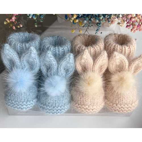 Baby bunny booties - Angora booties - Newborn girl - Newborn boy - Girl booties - White booties - Baby boy booties - Newborn