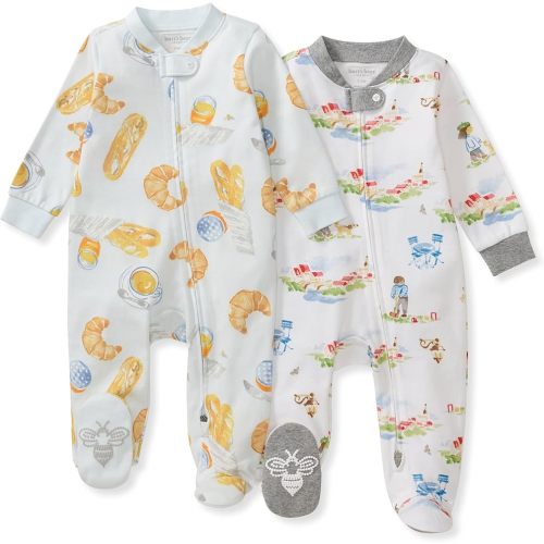 Burt's Bees Baby Boys' Organic Cotton Sleep and Play Footed Pajamas, One-piece Zip Front Romper, Baby Essentials