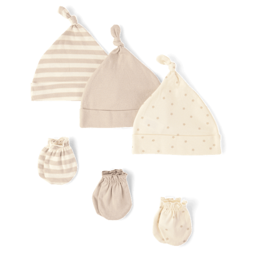 Baby Star Hat And Mittens 6-Piece Set - Cream