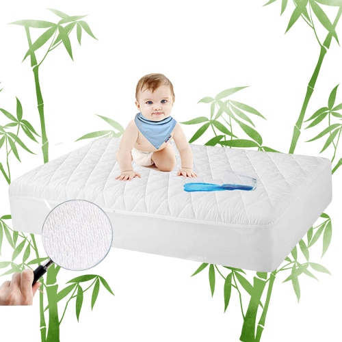 1 Pack 28x52 Inches Bamboo Crib Mattress Protector, Bamboo Viscose Waterproof Quilted Crib Mattress Pads, Soft Breathable Baby Mattress Cover