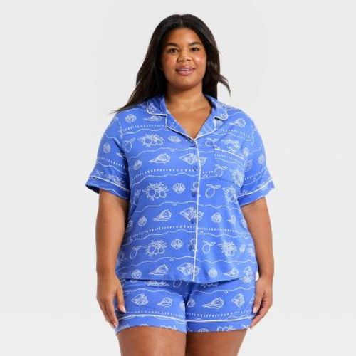 Women's Cloud Knit Modal Short Sleeve Notch Collar Top and Shorts Pajama Set - Auden™