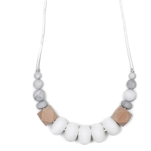 Harper Teething Necklace - White/Marble – Goobie Baby