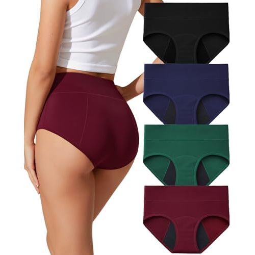 ACEJUNE Period Cotton Underwear for Women: Leak-Proof Menstrual Comfort Panties for Teens and Postpartum 4 Pack