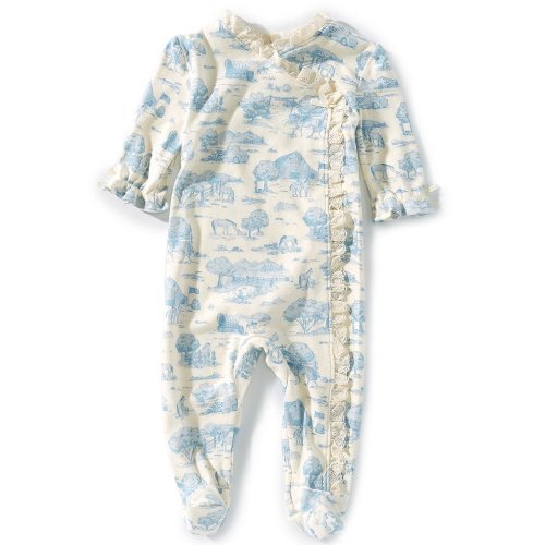 Edgehill Collection Baby Girls Wrap-Front Footie Toile Coverall