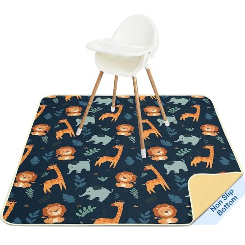 Basumee Splat Mat High Chair Mat Waterproof Baby Play Splat Mat for Under High Chair Food Catcher Highchair Mat for Floor Non Slip Bottom, Dark Blue Giraffe, 46x42 Inches