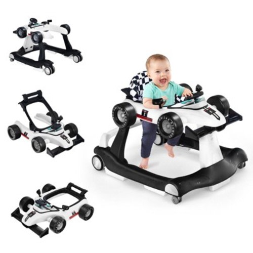 4-in-1 Foldable Baby Push Walker with Adjustable Height and Music Activity Tray White