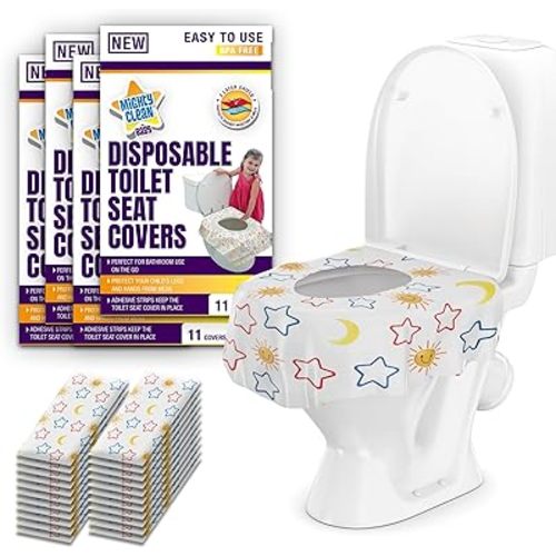 Toilet Seat Covers Disposable Value Pack - 44 Large Waterproof Potty Covers for Toddlers, Kids, and Adults by Mighty Clean Baby - 4 Packs of 11 Covers