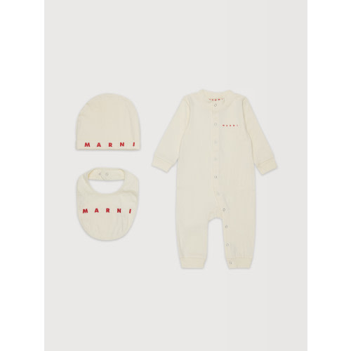 Beige cotton newborn set with Marni logo | Marni
