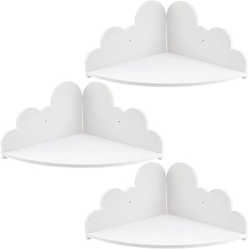 White Floating Cloud Shelf - Small corner shelf, suitable for cloud-themed children's room wall decorations, 3-piece hanging display shelf set, suitable for children's bedrooms and living rooms.