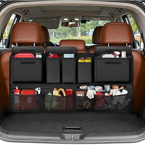 Trunk Organizer for SUV, 35.5" x 18.2" Large Capacity Car Organizers and Storage, Backseat Hanging Storage Bag with 10 Pockets, Adjustable & Waterproof Car Interior Accessories for SUV Truck MPV