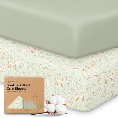 KeaBabies 2pk Organic Cotton Crib Sheets for Boys Girls 52x28, Foxtrot