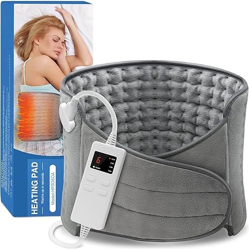 Neweast Heating Pad XL Electric Heat Pads with 4 Timer Settings 12 Inch x 48 Inch Ultra-Soft Heat Pad with Auto Off and 6 Heat Setting for Back Pain Relief and Cramps Gray