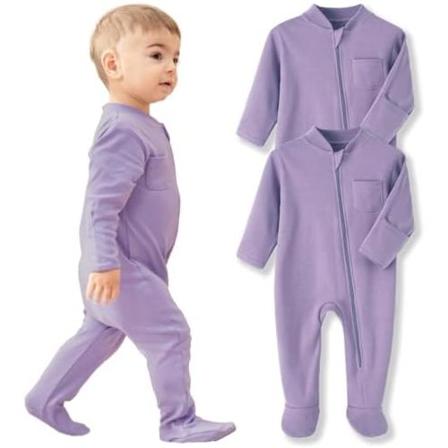 Baby Pajamas with Mitten Cuffs, Footie Infant Sleeper with Long Sleeve & 2 Way Zipper, Cotton Baby Sleep and Play 0-12 Months