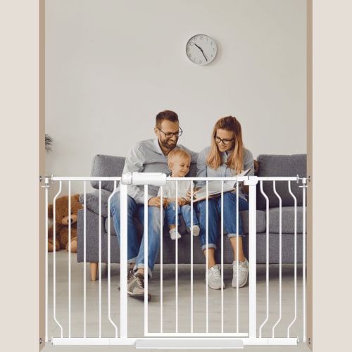 FURDEAR 28.9-47.9" Extra Wide Baby Safety Gate Walk Thru White Metal Gate