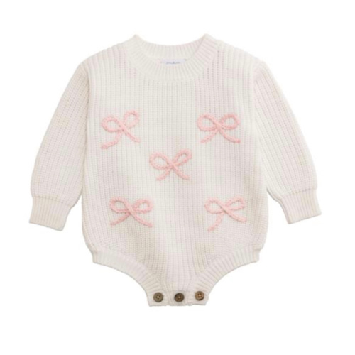 Bow Chainstitch Sweater Bubble for 0-3Month Babies | Mud Pie