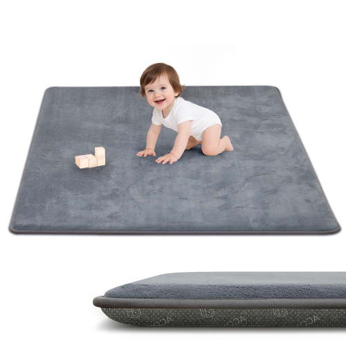 ACOMOPACK 1.3" Thick Baby Play Mat for Floor 50x50"-Memory Foam Water-Repellent Playpen Mat for Tummy Time,Non-Slip Soft Velvet Nursery Rug for Kids,Toddlers,Infants Crawling（Grey）