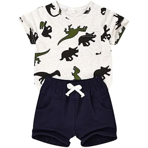 Baby Boy Clothes Toddler Boy Clothes Summer Outfits Dinosaur T-Shirt Pocket Short Pants Set 12 Months to 4 Years Old