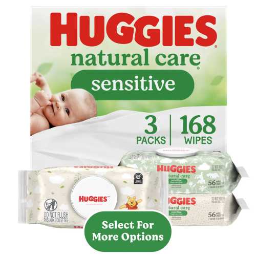 Huggies Natural Care Sensitive Baby Wipes, Unscented, 3 Pack, 168 Ct, Hypoallergenic, Dermatologist-Tested