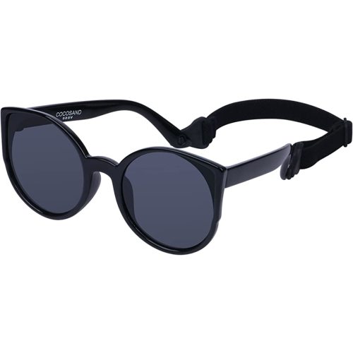 COCOSAND Baby Sunglasses with Strap Polarized Flexible Retro Cat Eye Frame for Toddler Infant Newborn Girl Age 3-24 Months, Black