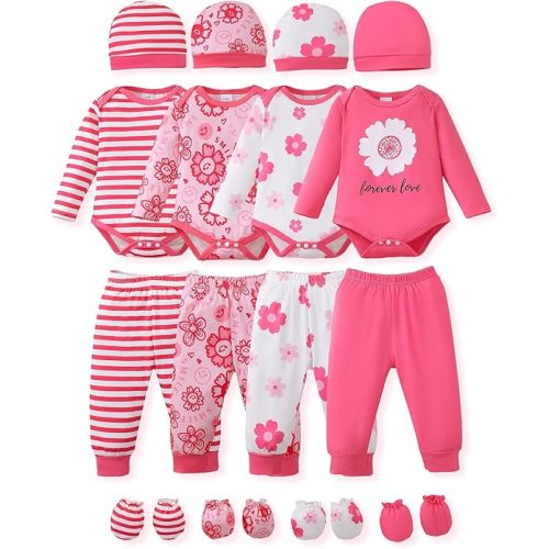 NZRVAWS Baby Girl Clothes Preemie Newborn Layette Essential Outfits Gift Infant Bodysuits Pants 20 Pieces 0-12 Months