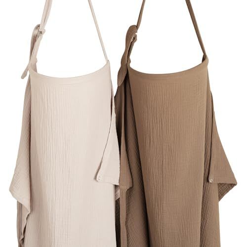 Konssy 2-Pack Muslin Nursing Cover Up for Breastfeeding Mom with Rigid Hoop