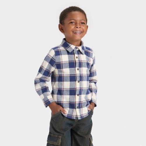OshKosh B'gosh Toddler Boys' Long Sleeve Plaid Shirt - Navy Blue 4T