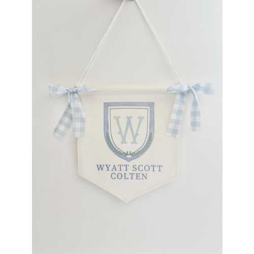 Newborn Welcome Banner Baby Hospital Stat Sign Name Crest Bassinet Hanger Crib Nursery Decor Baby Shower Boy 1st Birthday Photo Prop Flag