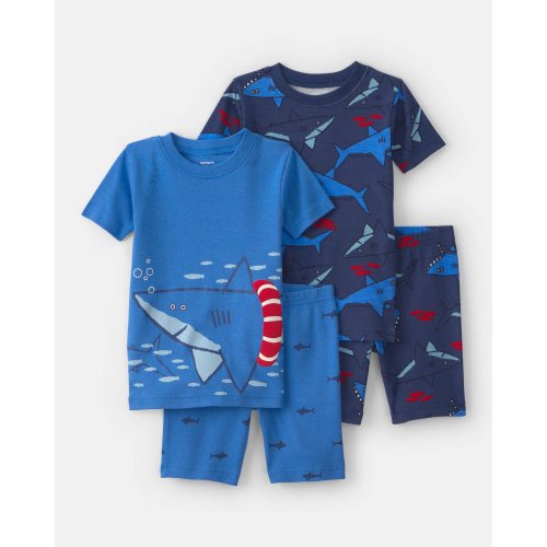 Toddler Boy Shark 100% Cotton Short-Sleeve Snug Fit 4-Piece Pajama Set - Blue | Carter's