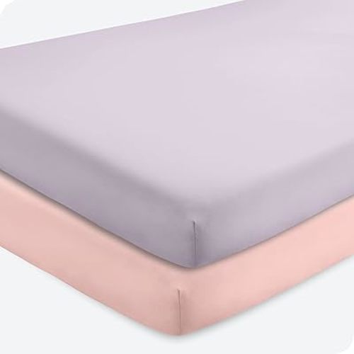 Bare Home 2-Pack Fitted Crib Sheets - Premium 1800 Ultra-Soft Microfiber - Breathable - Baby Sheet - for Boys & Girls - Fits Standard Crib and Toddler Mattresses (Pink Slipper/Lilac)