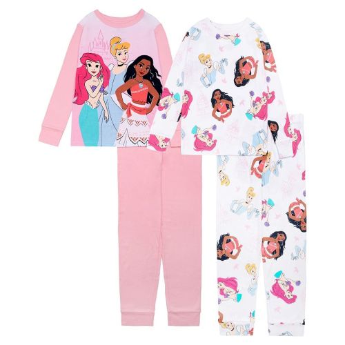 (Size 6) Girls 4-10 Disney Princess Ariel, Cinderella & Moana 4-pc. Long Sleeve Pajama Tops & Pajama Bottoms Set