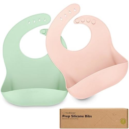 KeaBabies 2-Pack Silicone Bibs for Babies, Toddlers Girl, Boy (Mellow)
