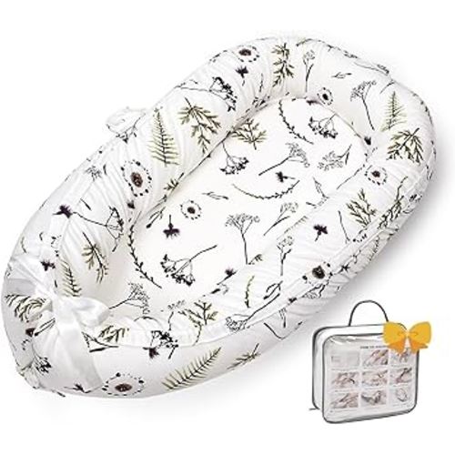 Baby Lounger-Breathable and Soft Organic 100% Cotton, Portable Infant Lounger with Removable Lounger Cover, Floor Lounger for Newborn - Mami Forest