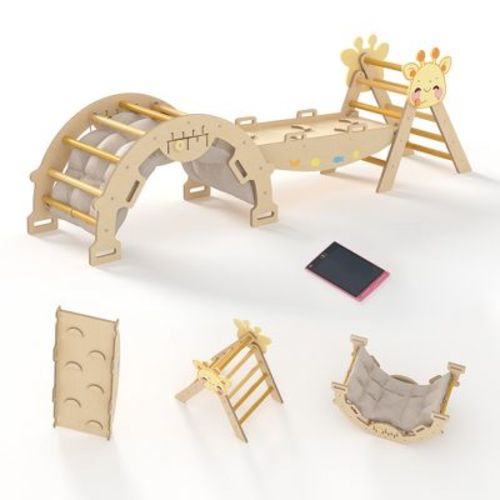 Pikler Triangle Set,6 in 1 Toddler Climbing Triangle Indoor,Foldable Toddler Climbing Toys Indoor 1-3,Pikler Triangle Climbing Toys (Natural Wood)
