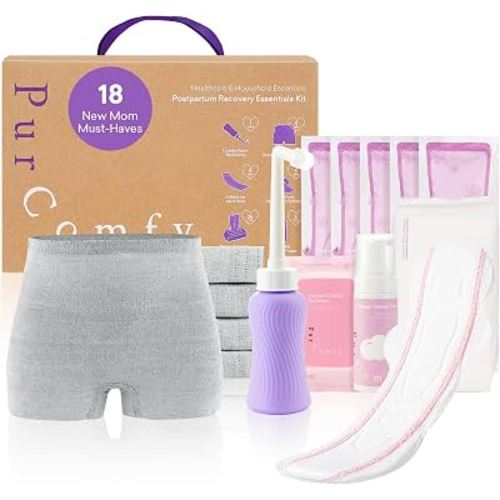 Amazon.com: PurComfy 18 Pcs Postpartum Essentials Recovery Kit, Includes 5 Disposable Underwear, 24 Perineal Pad Liners, Perineal Care Foam, 5 Instant Ice Pads, Peri Bottle and 5 Postpartum Pads : Health & Household