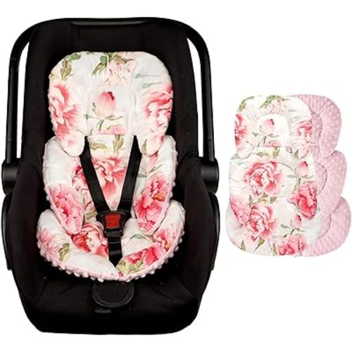 Infant Car Seat Insert, HNHUAMING Baby Car Seat Head & Body Support for Newborn, Ultra Soft Reversible Preemie Carseat Insert Cushion for Girls Boys, Fit CarSeat, Stroller, Swing, Bouncer, Pink Floral