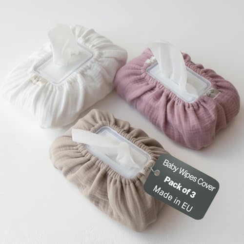 Baby Wipes Cover  Universal Size, One Size Fits All Wipes Packages | Muslin Cotton Tissue Cover for Nursery, Diaper Bag & Changing Table, Station | Gingham & Neutral Patterns (3-Neutral)