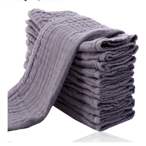 Cute Castle 12 Pack Muslin Burp Cloths for Baby - Ultra-Soft 100% Cotton Baby Washcloths - Large 20'' by 10'' Super Absorbent Milk Spit Up Rags - Burpy Cloths for Unisex, Boy, Girl - Grey