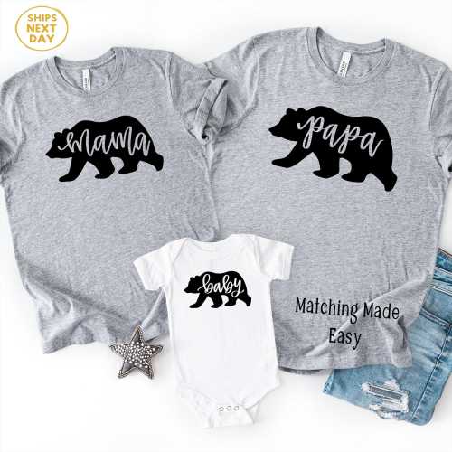 Matching Family Bear Shirts | Mama Papa Baby Bear Outfits | Baby Announcement Outfit | Family Photo tshirts