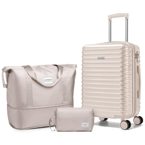 LARVENDER Carry on Luggage 22x14x9 Airline Approved, Expandable 20 Inch Hardside Suitcase with Wheels TSA Lock, PC+ABS Lightweight Carry on Suitcases for Women and Men, Champagne (20/DB/TB)