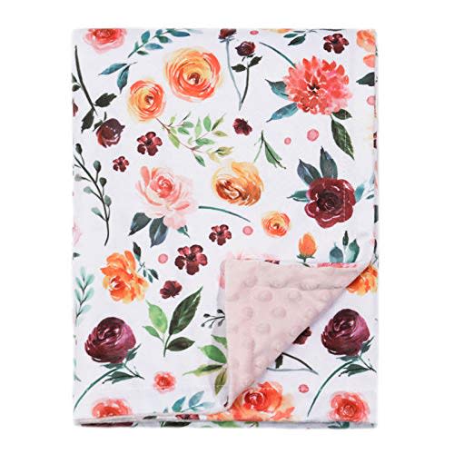 BORITAR Baby Blanket Super Soft Double Layer Minky with Dotted Backing, Receiving Blanket with Elegant Floral Multicolor Printed Blanket 50 x 60 Inch(125x150cm)