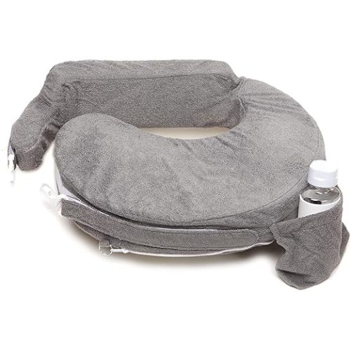 My Brest Friend Nursing Pillow - Deluxe - Enhanced Comfort w/ Slipcover - Ergonomic Breastfeeding Pillow For Ultimate Support For Mom & Baby - Adjustable Pillow W/ Handy Side Pocket, Evening Grey