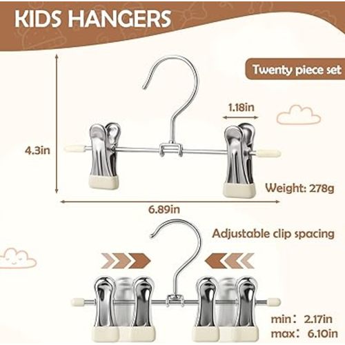 Mity rain20-Pack Baby Hangers - 360° Rotatable Silicone Clip Kid Hangers, Space-Saving Toddler Hanger,Premium Stainless Steel, Ideal for Newborn & Children Wardrobe Organization.