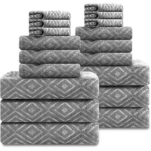 Smuge 18-Piece Bath Towel Set, Include 6 Bath Towel Sheets, 6 Hand Towels and 6 Washcloths - Highly Absorbent Quick Dry 100% Microfiber,Ultra Soft Bathroom Towel Set (Dark Gray)